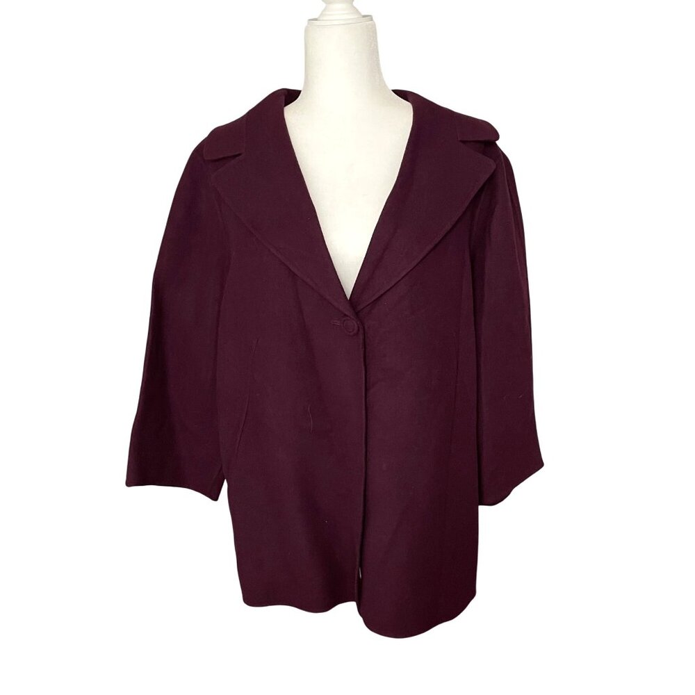 Talbots Woman Plum 100% Wool Blazer Jacket 18W Unstructured 3/4 Sleeve